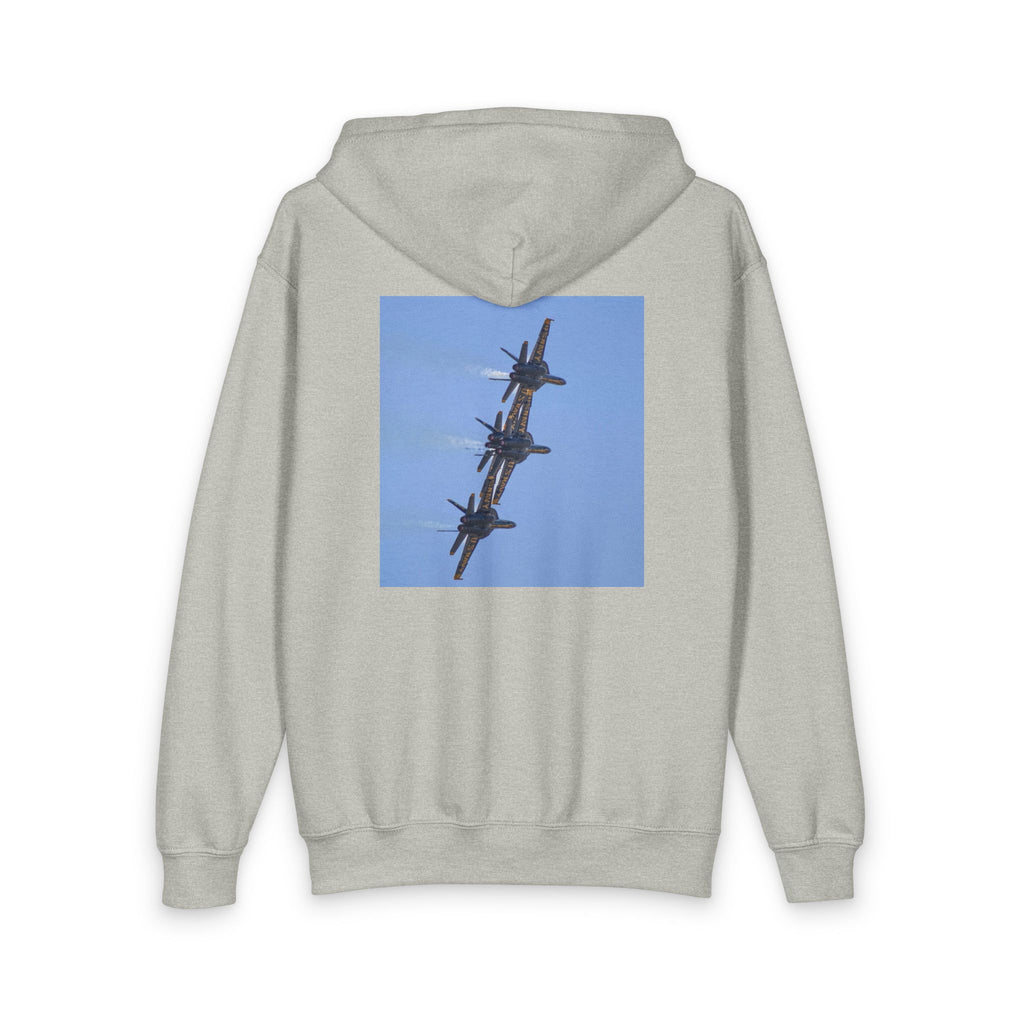 Youth Jet Formation Zip Hoodie — Blue Angels Aircraft Photo Design