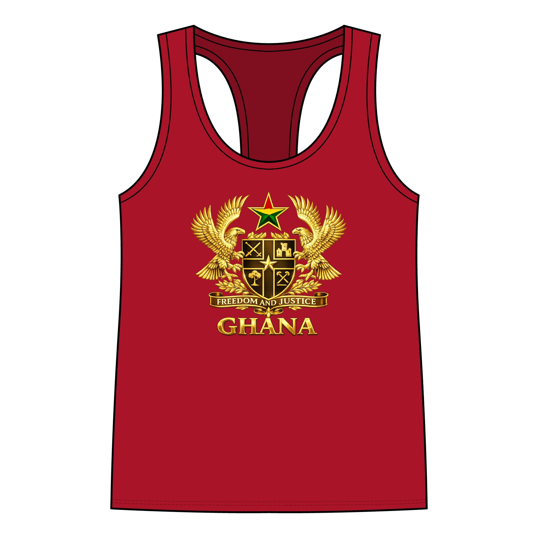 Ghana Crest Racerback Tank Top — Gold Coat of Arms Patriotic Women's Tank