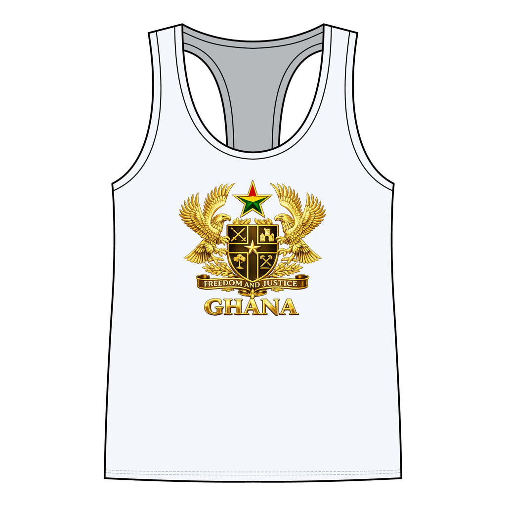 Ghana Crest Racerback Tank Top — Gold Coat of Arms Patriotic Women's Tank