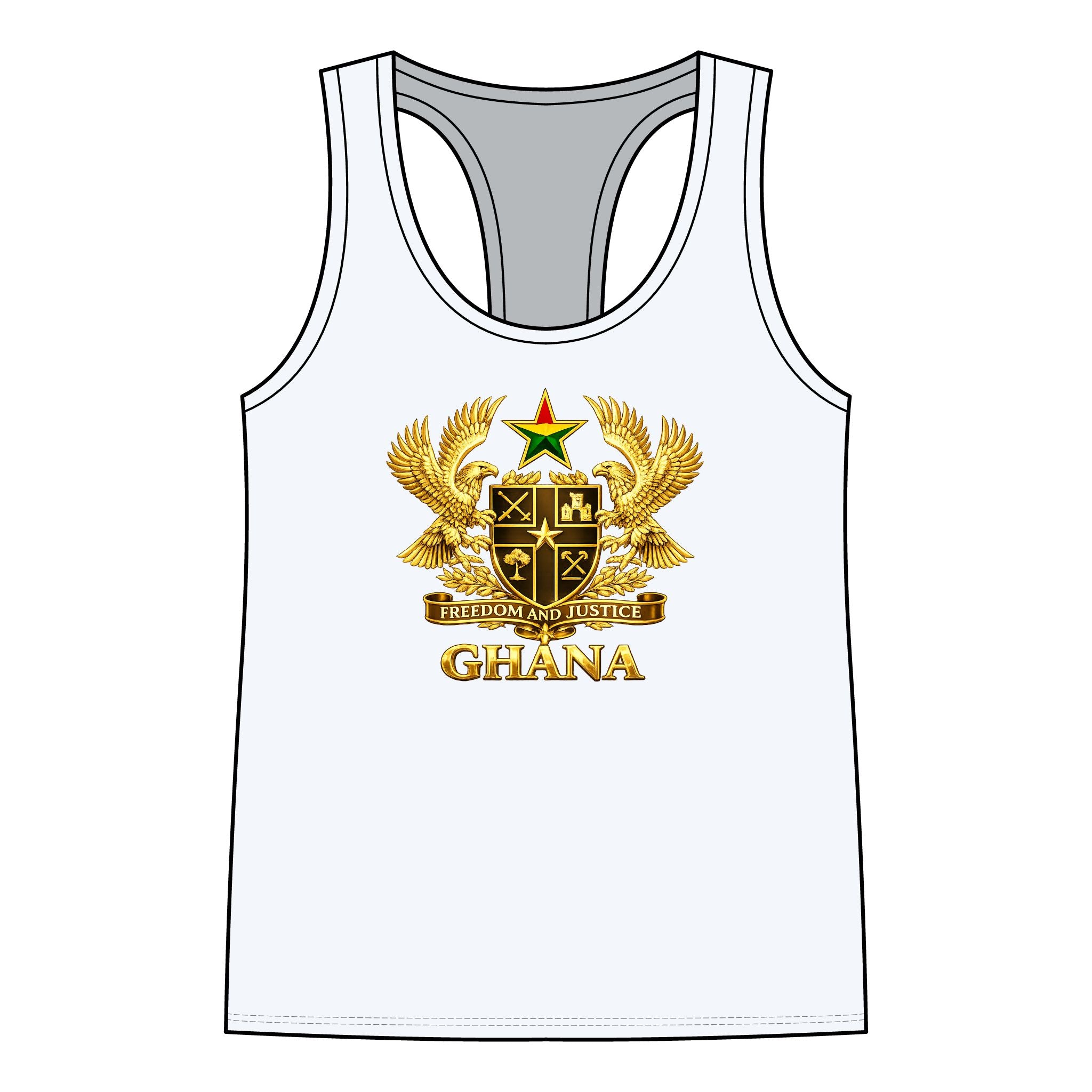 Ghana Crest Racerback Tank Top — Gold Coat of Arms Patriotic Women's Tank