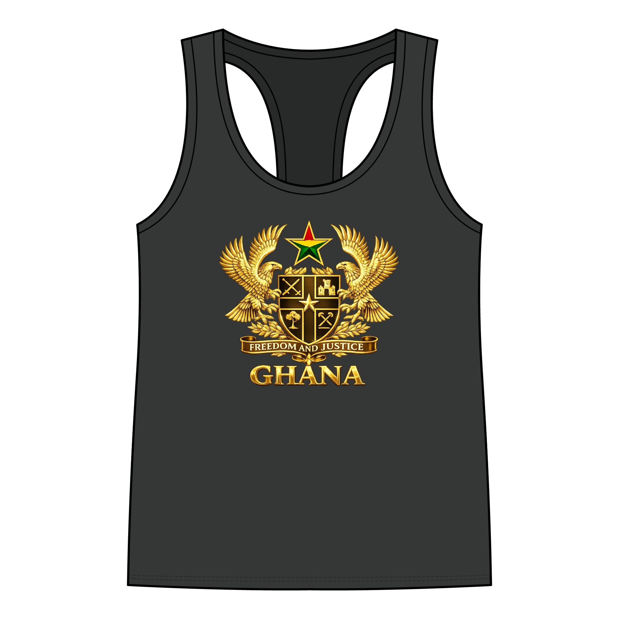 Ghana Crest Racerback Tank Top — Gold Coat of Arms Patriotic Women's Tank