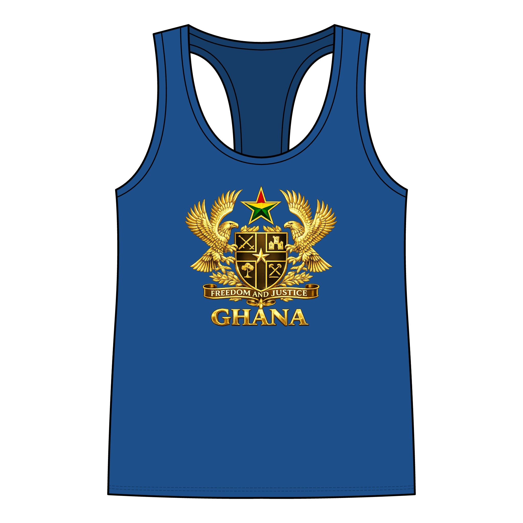 Ghana Crest Racerback Tank Top — Gold Coat of Arms Patriotic Women's Tank