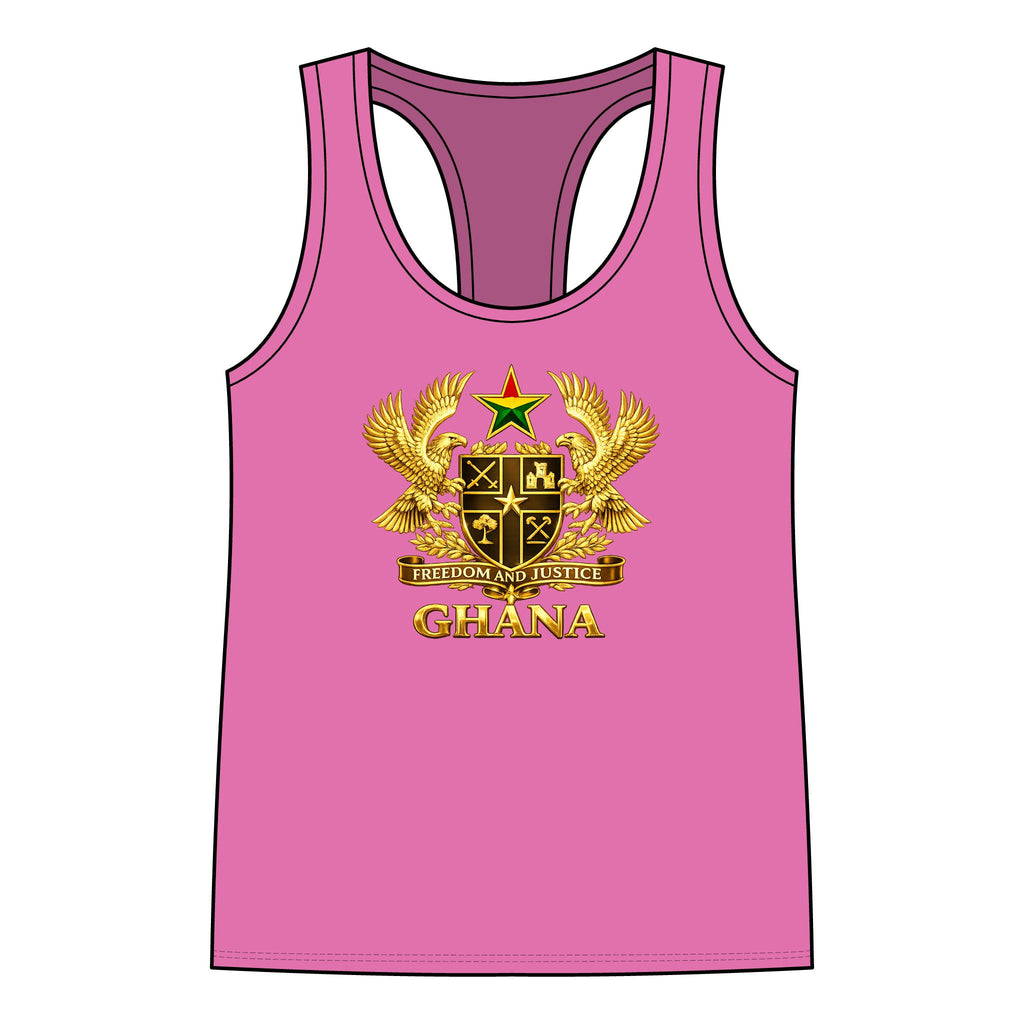 Ghana Crest Racerback Tank Top — Gold Coat of Arms Patriotic Women's Tank