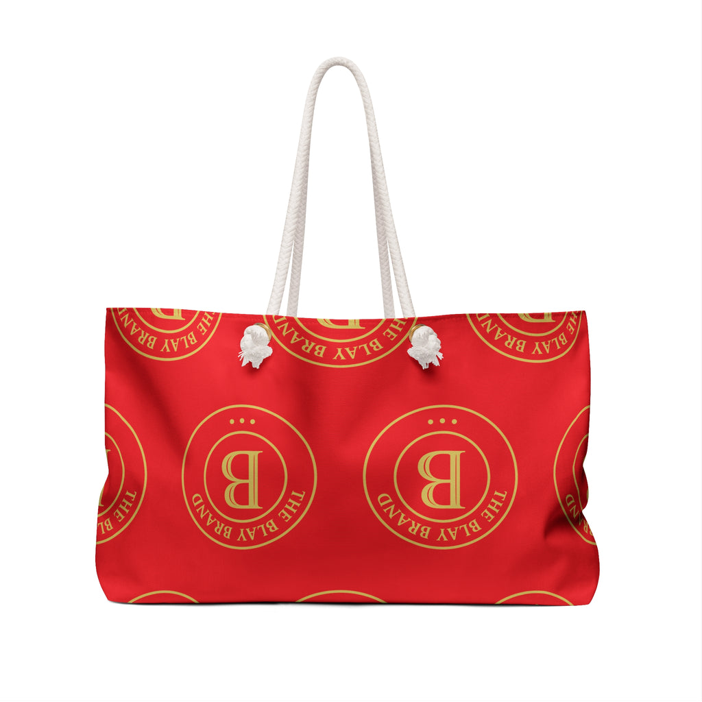 Monogrammed Red & Gold Weekender Bag — 'The Blay Brand' Luxe Travel Tote