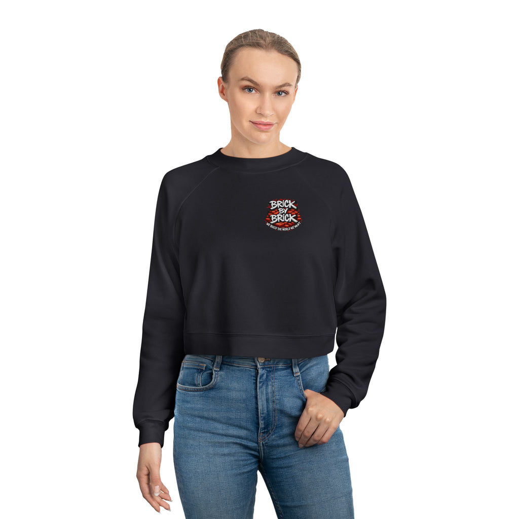 Cropped Pullover — "Brick by Brick" Motivational Graphic Crewneck