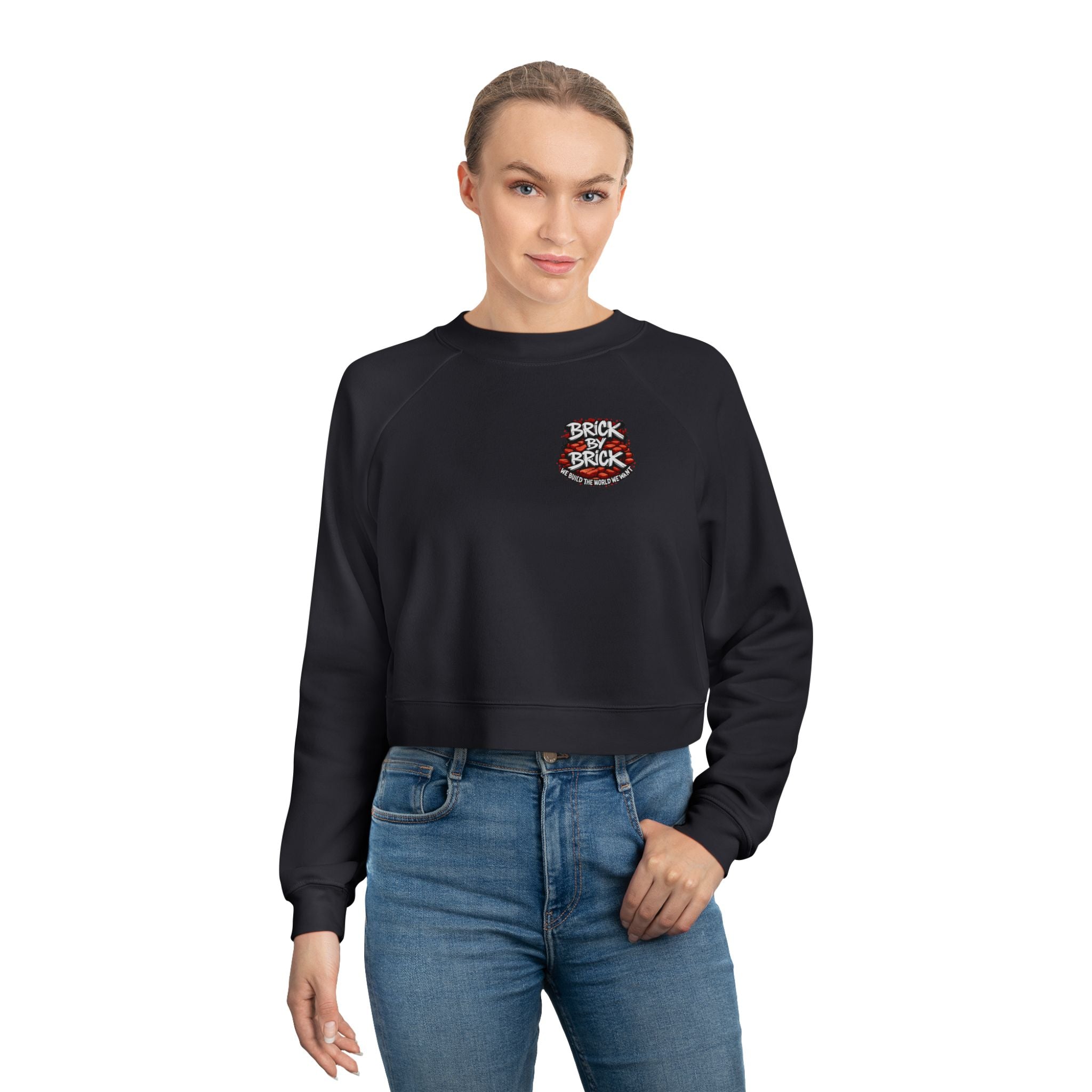 Cropped Pullover — "Brick by Brick" Motivational Graphic Crewneck