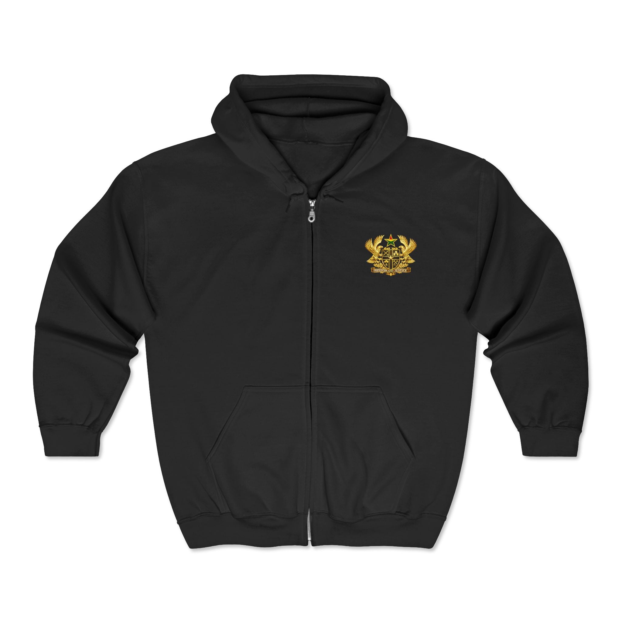 Ghana Gold Crest Zip Hoodie – Freedom and Justice Full-Zip Sweatshirt