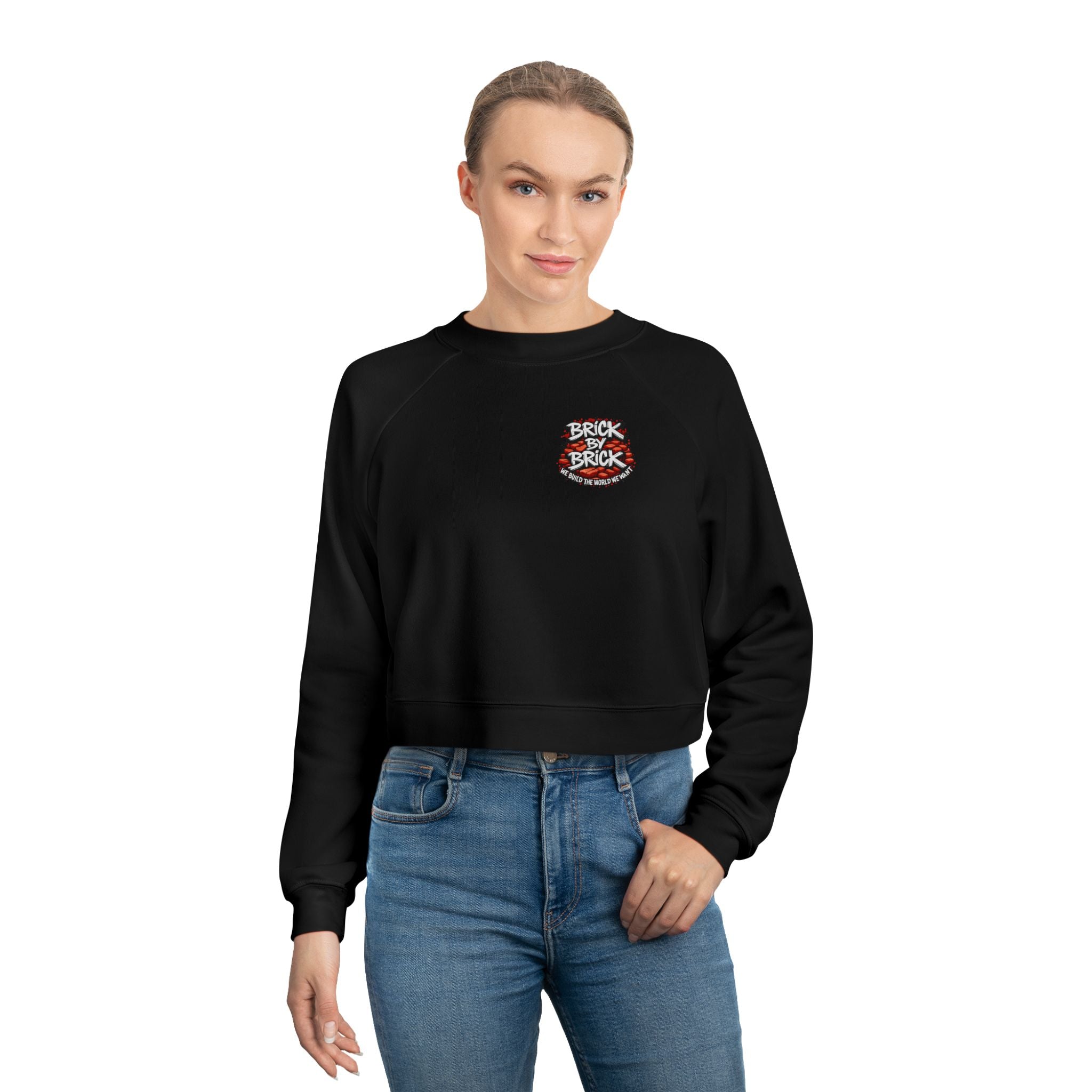 Cropped Pullover — "Brick by Brick" Motivational Graphic Crewneck