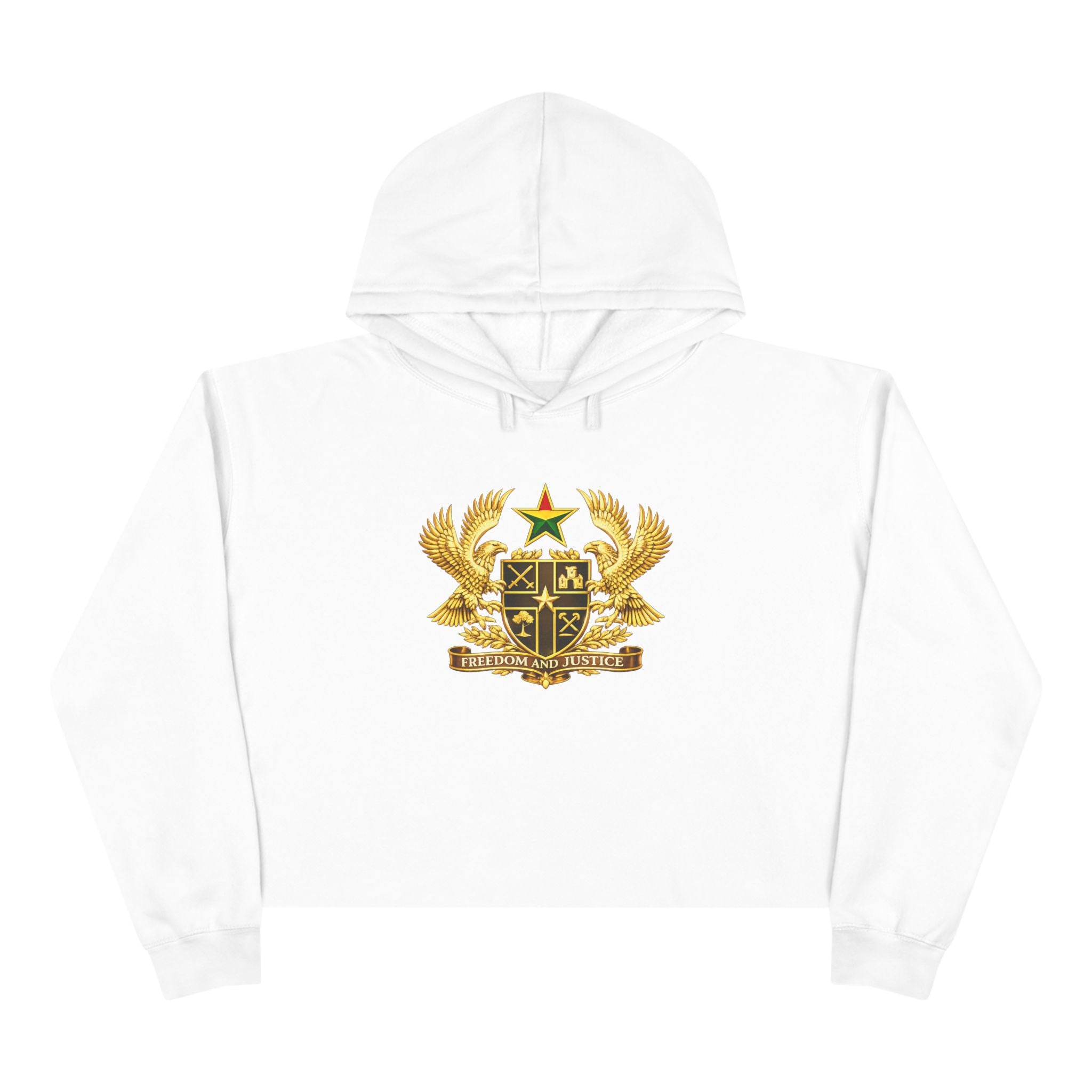 Ghana Coat of Arms Cropped Hoodie - Gold Emblem Casual Crop Sweatshirt