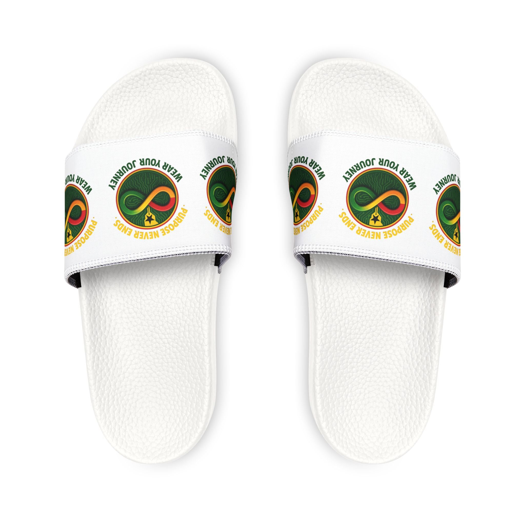 Youth Slide Sandals with Custom Removable Strap – Green Infinity Logo