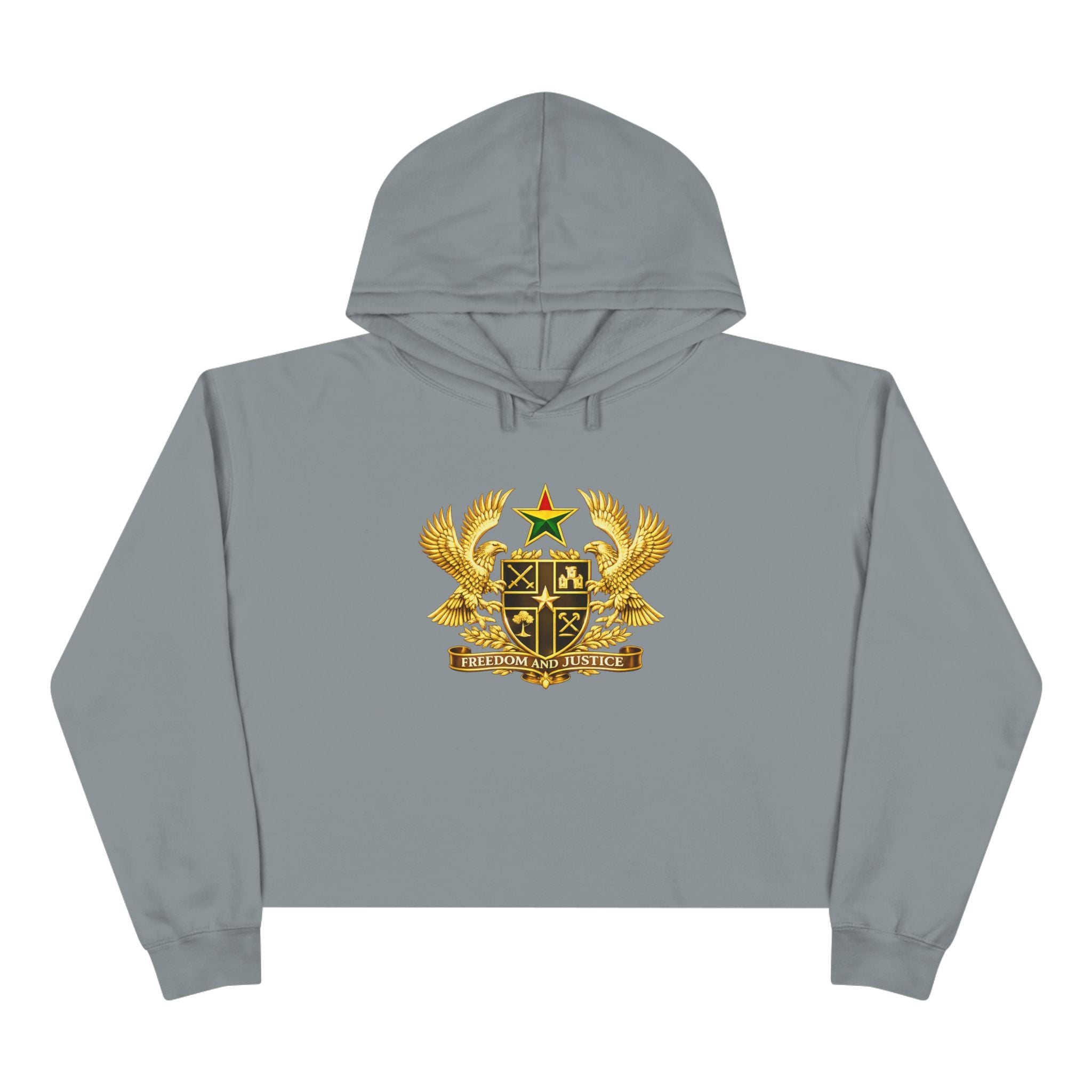 Ghana Coat of Arms Cropped Hoodie - Gold Emblem Casual Crop Sweatshirt
