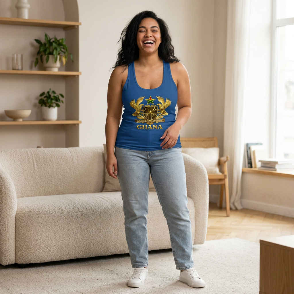Ghana Crest Racerback Tank Top — Gold Coat of Arms Patriotic Women's Tank