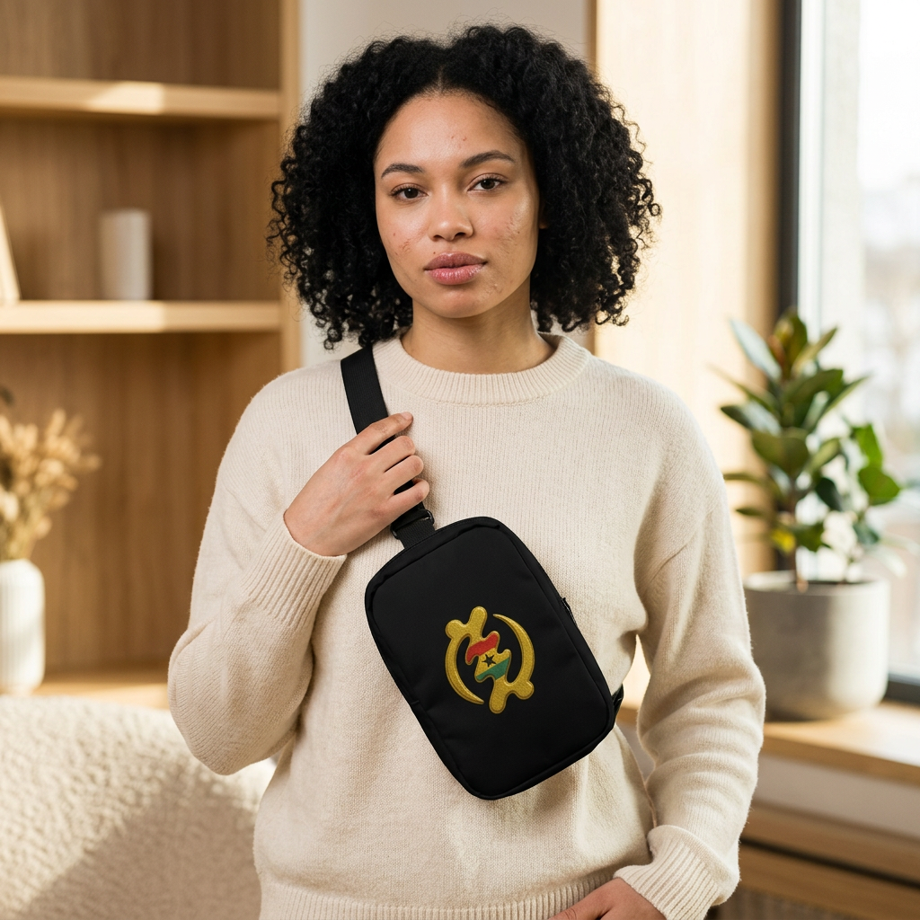 Embroidered Explorer Sling Bag — African Adinkra Symbol Design