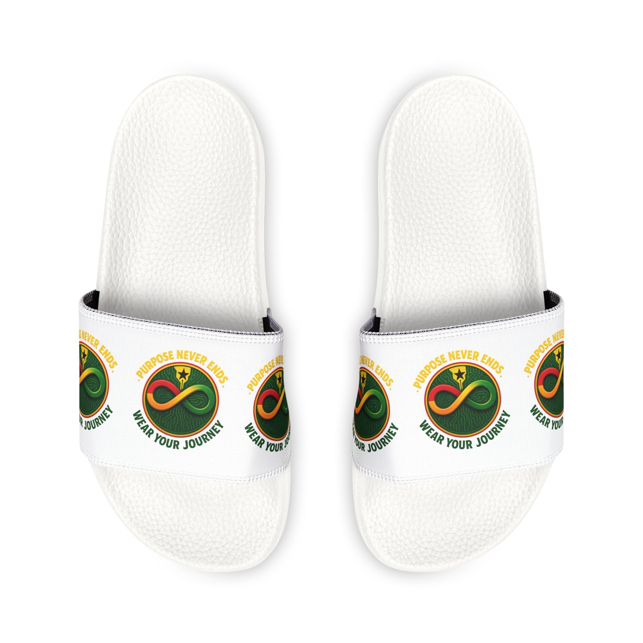 Youth Slide Sandals with Custom Removable Strap – Green Infinity Logo