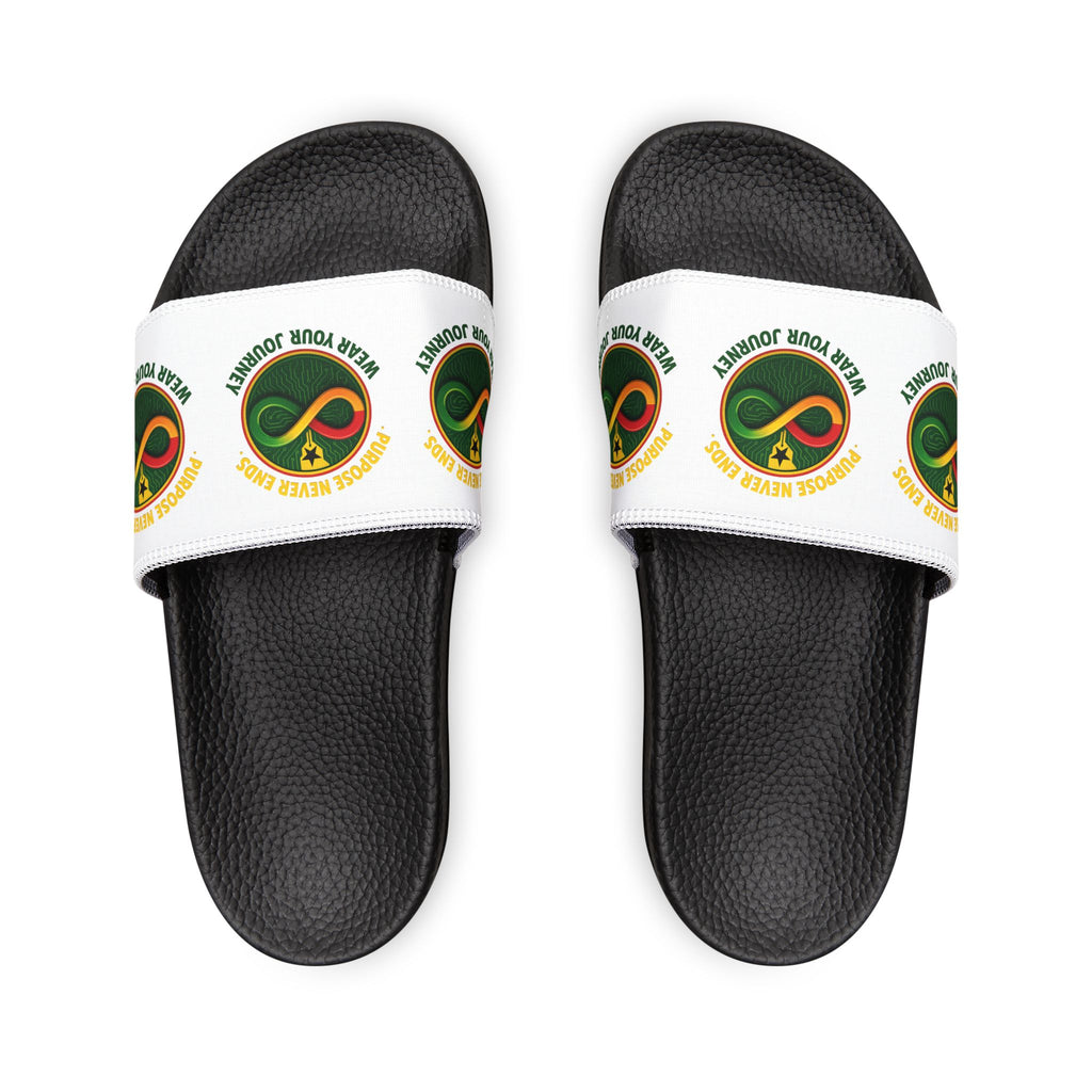 Youth Slide Sandals with Custom Removable Strap – Green Infinity Logo