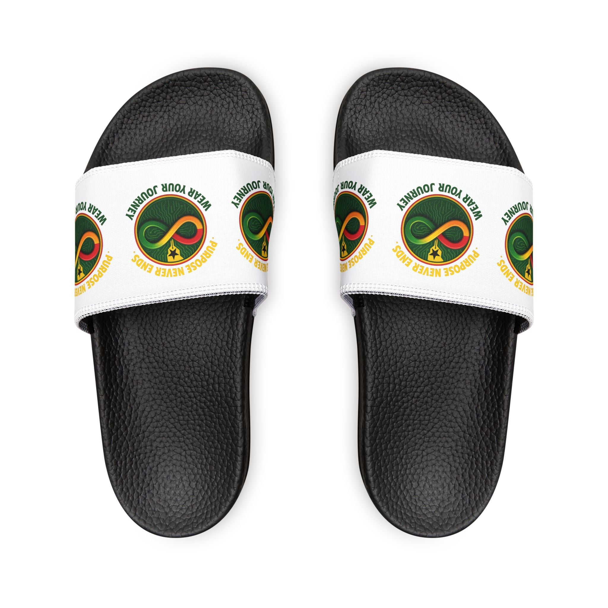 Youth Slide Sandals with Custom Removable Strap – Green Infinity Logo
