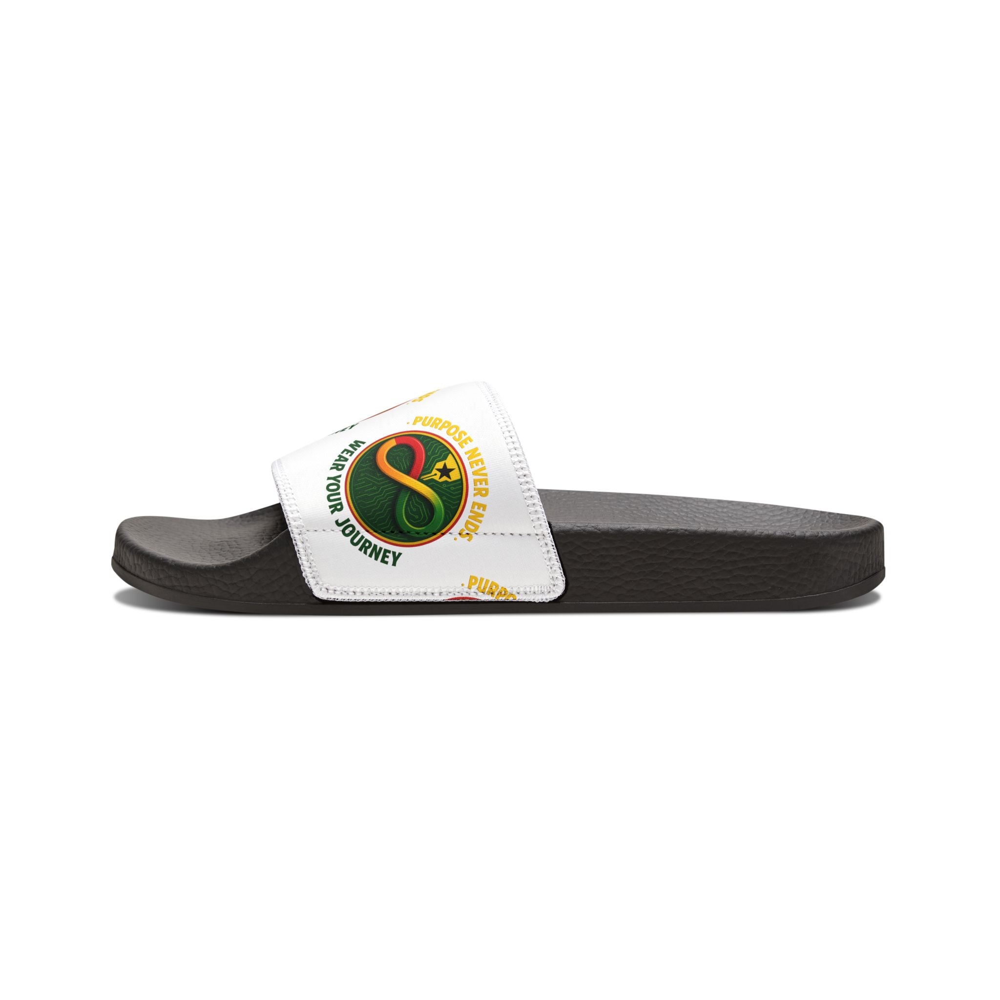 Youth Slide Sandals with Custom Removable Strap – Green Infinity Logo