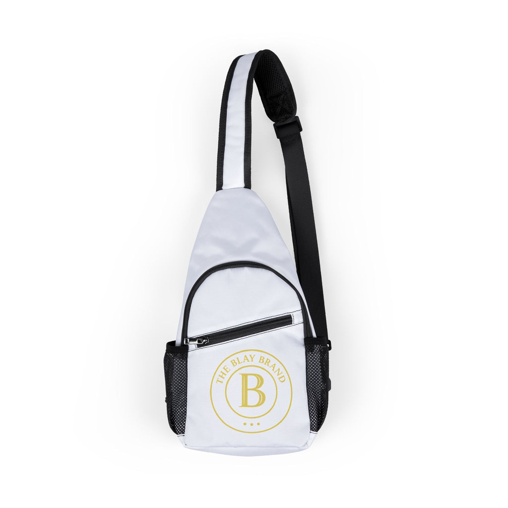 Minimalist Monogram Chest Bag — White Sling Crossbody with Gold 'B' Logo | The Blay Brand