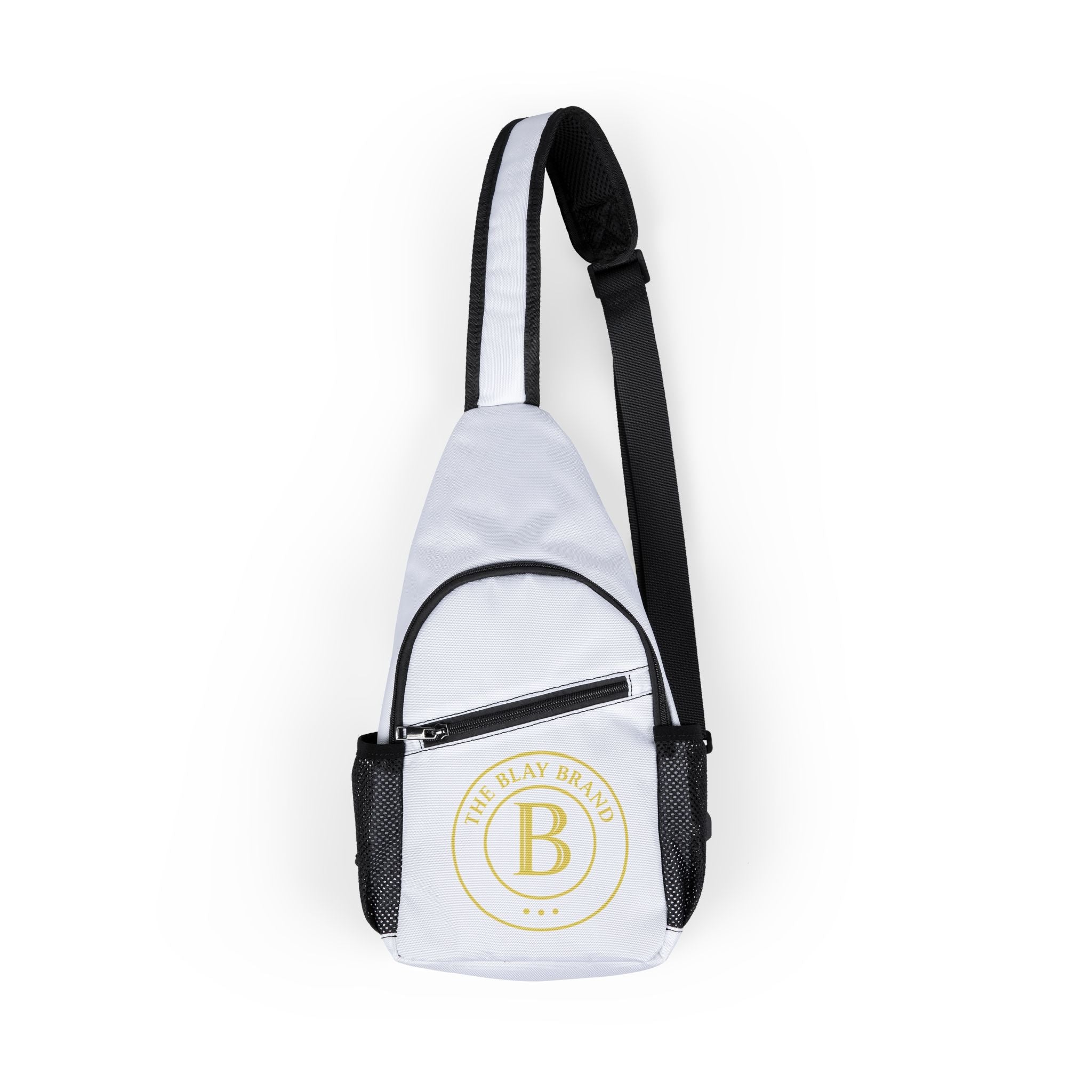 Minimalist Monogram Chest Bag — White Sling Crossbody with Gold 'B' Logo | The Blay Brand