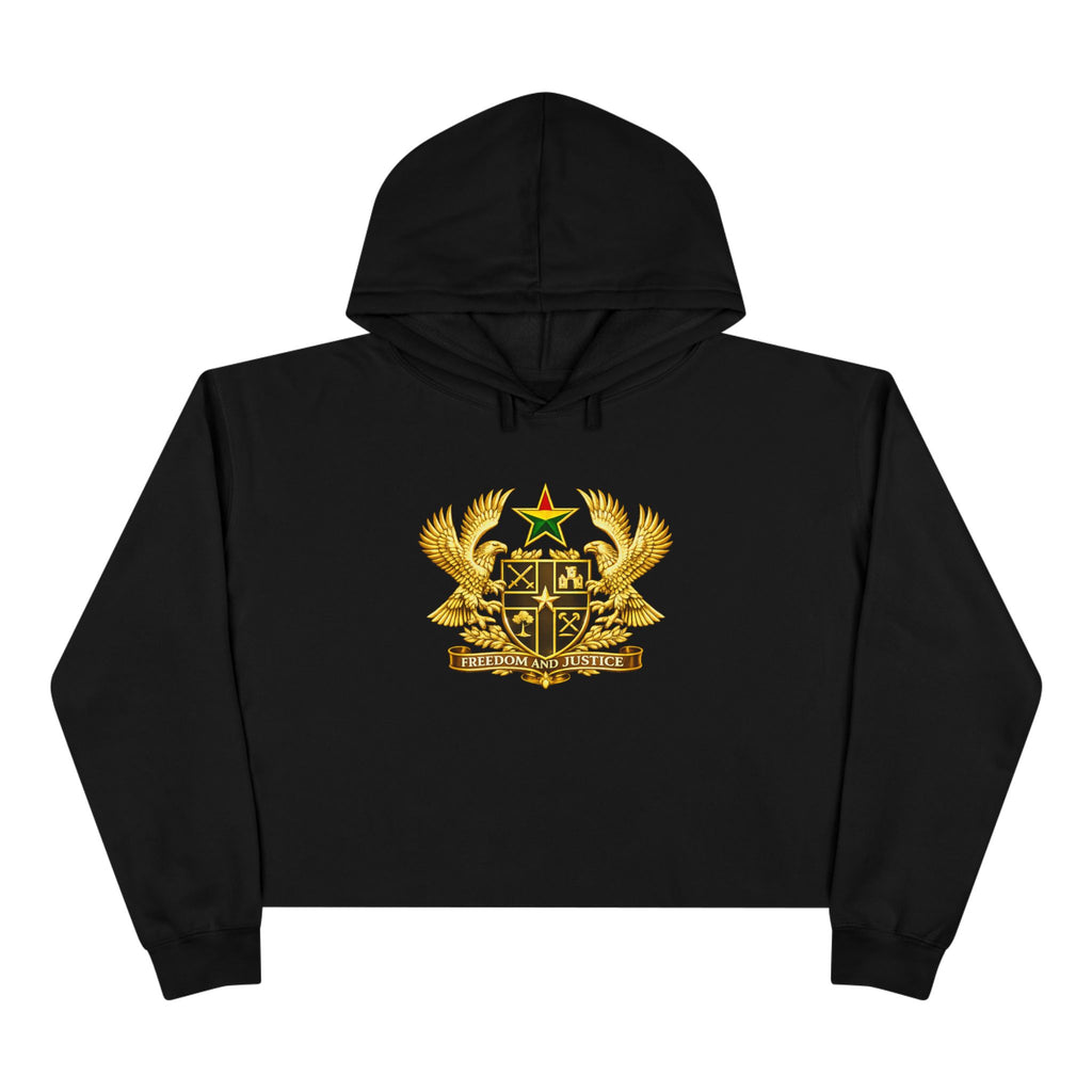 Ghana Coat of Arms Cropped Hoodie - Gold Emblem Casual Crop Sweatshirt