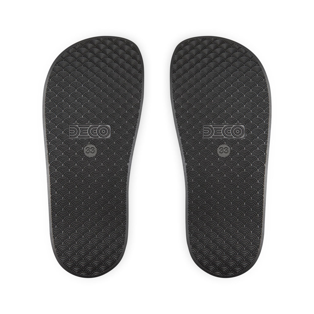 Youth Slide Sandals with Custom Removable Strap – Green Infinity Logo