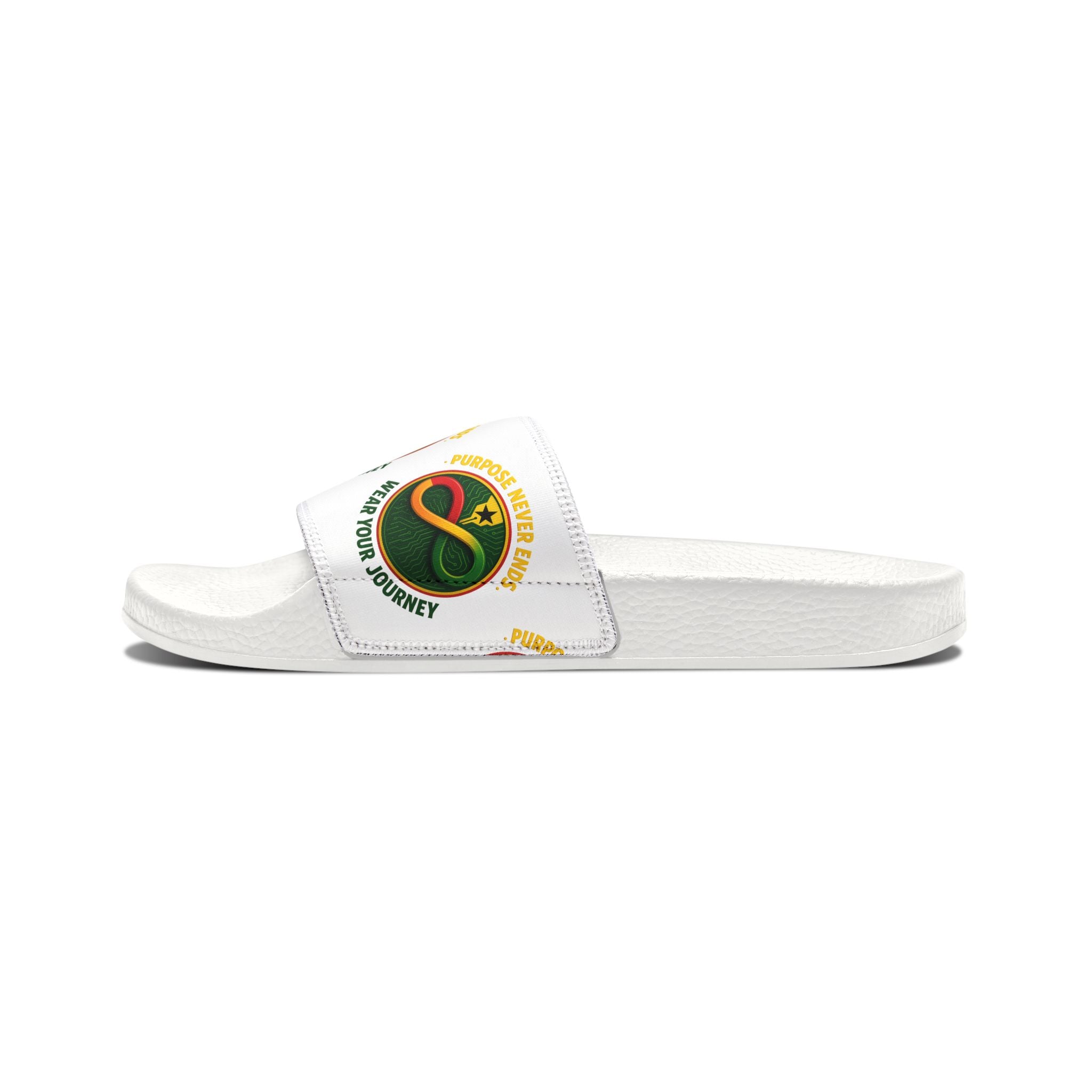 Youth Slide Sandals with Custom Removable Strap – Green Infinity Logo