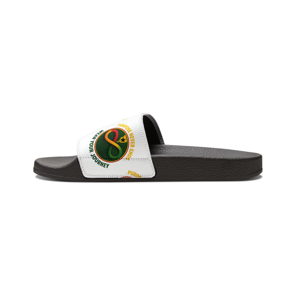 Youth Slide Sandals with Custom Removable Strap – Green Infinity Logo
