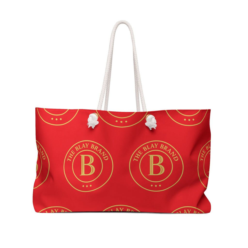 Monogrammed Red & Gold Weekender Bag — 'The Blay Brand' Luxe Travel Tote